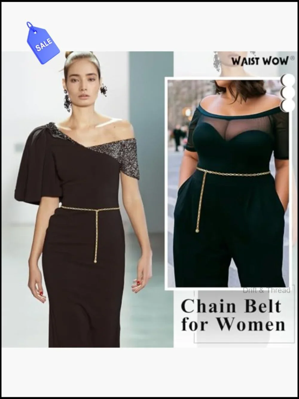 Gold Chunky Chain Belt Adjustable Waist Link Belt for Dress Jeans